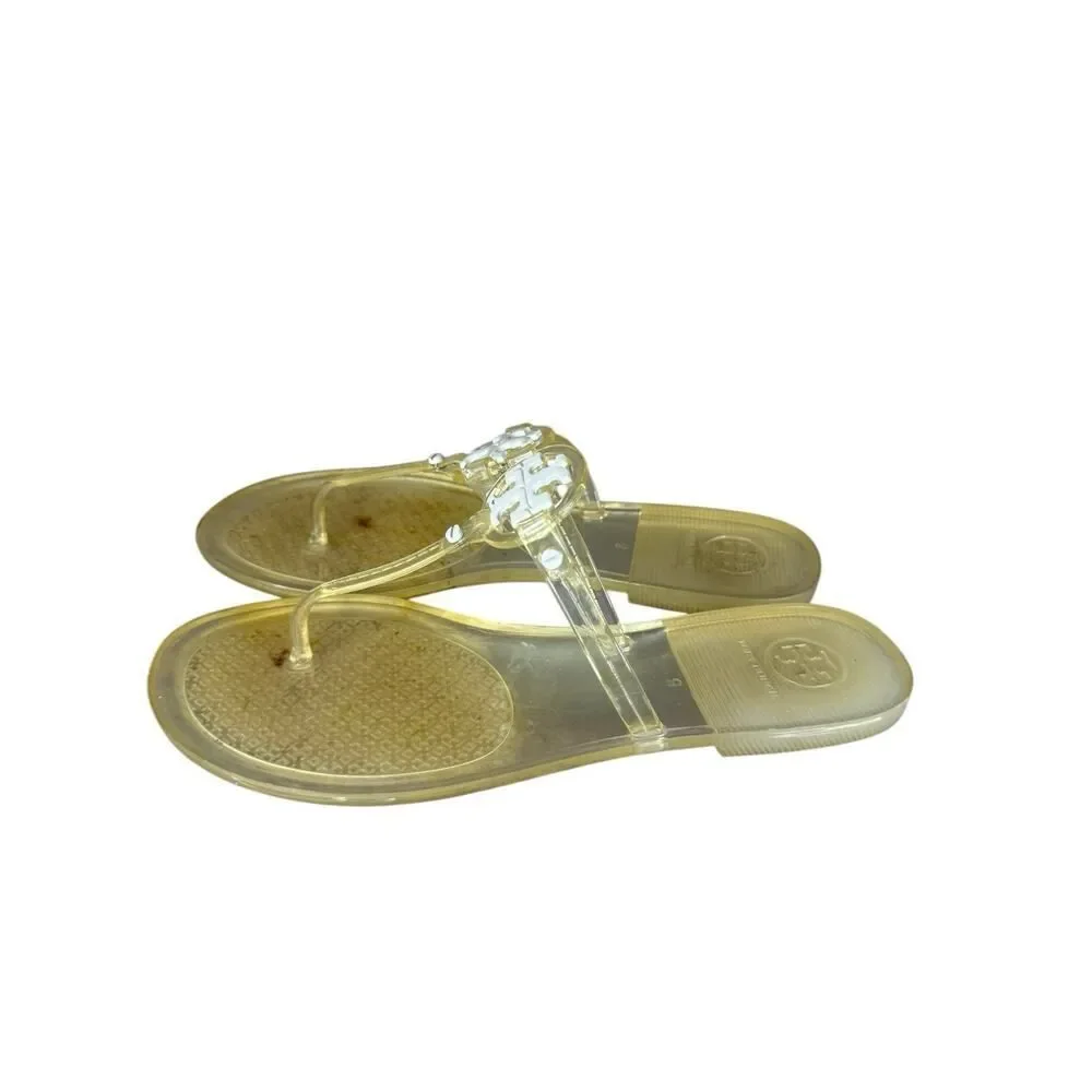 Tory Burch Yellow Clear Jelly Miller Sandals Size 8 Logo Thong Flip Flops